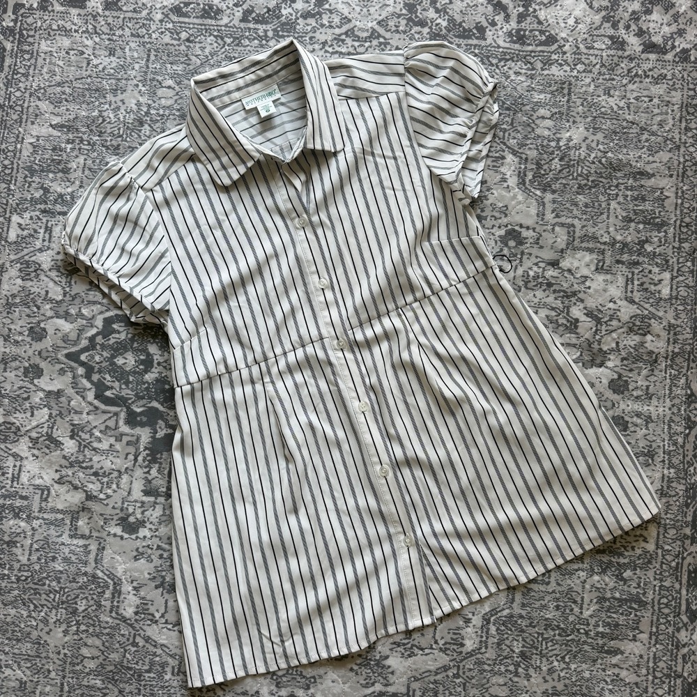 Motherhood Maternity Blouse Womens M Striped Short Sleeve Button Up Empire Top